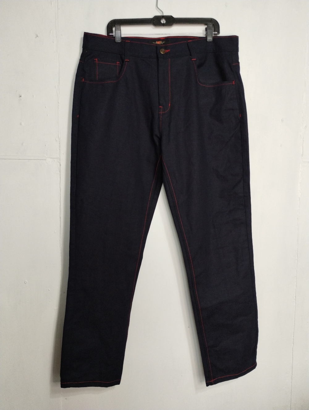 Men's Straight Jeans in Dark Indigo with Red Stitching